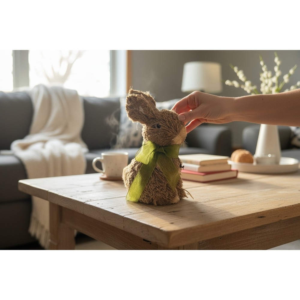 Sisal Easter Bunny Figurine OS Brown Very Good Rustic Spring Decor